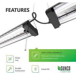 Sunco Lighting 2 Pack Industrial LED Shop Light, 4 FT, Linkable Integrated Fixture, 40W=260W, 5000K Daylight, 4000 LM, Surface + Suspension Mount, Pull Chain, Utility Light, Garage- Energy Star