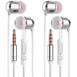 in Ear Headphones Wired Headphone Metal Stereo Heave Bass Earphones with Micphone Mic with Volume Control (Silvery 2pairs)