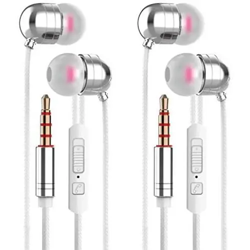 in Ear Headphones Wired Headphone Metal Stereo Heave Bass Earphones with Micphone Mic with Volume Control (Silvery 2pairs) in Ear Headphones Wired Headphone Metal Stereo Heave Bass Earphones with Micphone Mic with Volume Control (Silvery 2pairs)