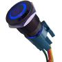 ESUPPORT 12V Car Vehicle Blue LED Light Main Beam Push Button Metal Toggle Switch Socket Plug Wire Latching 19mm Balck Shell