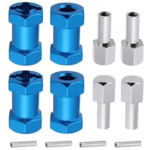 4-Pack HobbyPark 12mm Wheel Hex Drive Hubs Combiner Coupler Aluminum 20mm Offset Extension for 1/10 RC Crawler Car Parts (Blue)