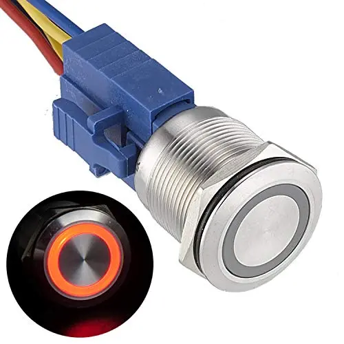 APIELE 22mm Latching Push Button Switch 12V DC Angel Eye LED Waterproof Stainless Steel Round Metal Self-Locking 7/8 1NO 1NC (Red) APIELE 22mm Latching Push Button Switch 12V DC Angel Eye LED Waterproof Stainless Steel Round Metal Self-Locking 7/8 1NO 1NC (Red)