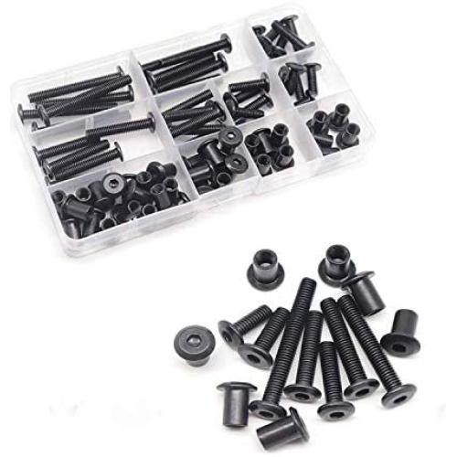 FPVKing 35-Set M6 Hex Drive Socket Cap Bolts Kit, Black Socket Cap Screws Barrel Bolts Nuts Kit for Furniture Bed Crib, M6x15mm/ 20mm/ 25mm/ 30mm/ 35mm/ 40mm/ 50mm