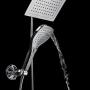 DreamSpa Ultra-Luxury 9'' Rainfall Shower Head/Handheld Combo. Convenient Push-Button Flow Control Button for easy one-handed operation. Switch flow settings with the same hand! Premium Chrome