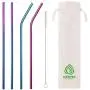 VEHHE Metal Straws Stainless Steel Straws 8.5'' Drinking Straws Reusable 4 Set - Rainbow Color-Cleaning Brush for 20/30 Oz for Yeti RTIC SIC Ozark Trail Tumblers (2 Straight|2 Bent|1 Brush)