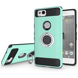 Newseego Compatible with Google Pixel 2 Case (5.0inch) with Armor Dual Layer 2 in 1 with Extreme Heavy Duty Protection and Finger Ring Holder Kickstand Fit Magnetic Car Mount for Google Pixel 2-Green