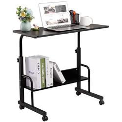 GAJOO Mobile Side Table, Mobile Laptop Desk Cart Tray Table Adjustable Sofa Side Bed Table Portable Desk with Wheels Student Laptop Desk (Black) 