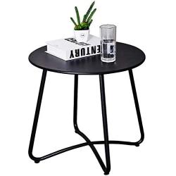 Patio Side Table Outdoor, Small Round Metal Side Table Waterproof Portable Coffee Table End Table for Garden, Porch, Balcony, Yard (Black)