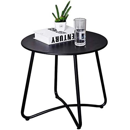 Patio Side Table Outdoor, Small Round Metal Side Table Waterproof Portable Coffee Table End Table for Garden, Porch, Balcony, Yard (Black)