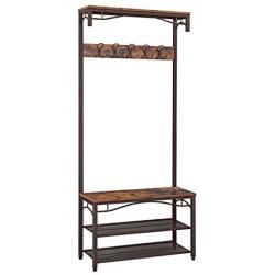 VASAGLE Industrial Coat Rack, 3-in-1 Hall Tree, Entryway Shoe Bench Coat Stand, Storage Shelves Accent Furniture Metal Frame Large Size