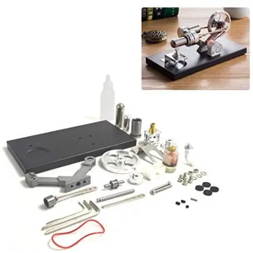 Yamix Stirling Engine Model, Hot Air Stirling Engine Assembly Kit with 4 LED Lights, Metal Cylinder and Base Yamix Stirling Engine Model, Hot Air Stirling Engine Assembly Kit with 4 LED Lights, Metal Cylinder and Base