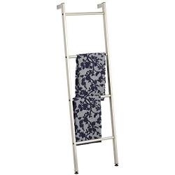 mDesign Metal Free Standing Leaning Decorative Bath Towel Bar Storage Ladder - Holds Towels, Blankets, Throw Blankets, Quilts - 4 Levels - Satin