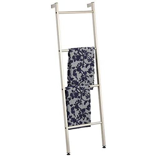 mDesign Metal Free Standing Leaning Decorative Bath Towel Bar Storage Ladder - Holds Towels, Blankets, Throw Blankets, Quilts - 4 Levels - Satin