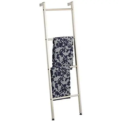 mDesign Metal Free Standing Leaning Decorative Bath Towel Bar Storage Ladder - Holds Towels, Blankets, Throw Blankets, Quilts - 4 Levels - Satin mDesign Metal Free Standing Leaning Decorative Bath Towel Bar Storage Ladder - Holds Towels, Blankets, Throw Blankets, Quilts - 4 Levels - Satin