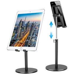 Cell Phone Stand for Desk,Shenboxun Aluminum Cell Phone Holder,Height Angle Adjustable Cell Phone Stand,Metal Base Phone Stand Compatible with All Smartphone,iPhone and Tablet (4-12'') - Black