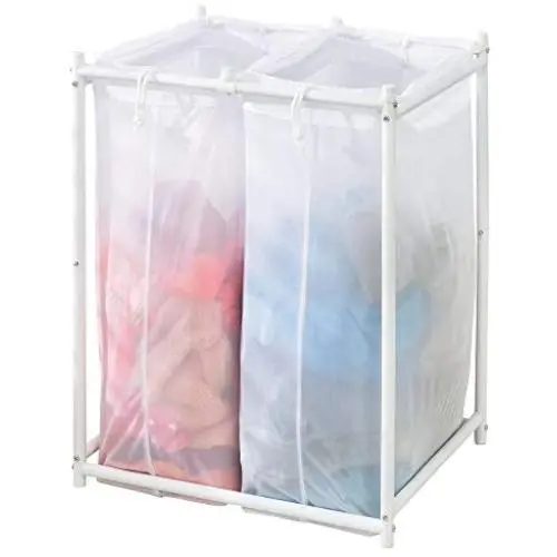 mDesign Laundry Hamper Organizer/Sorter with Metal Stand and 2 Removable Large Mesh Bags - Portable - Double Hamper Design - White mDesign Laundry Hamper Organizer/Sorter with Metal Stand and 2 Removable Large Mesh Bags - Portable - Double Hamper Design - White