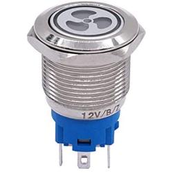 Taiss 12V 16mm Blue LED Illuminated Car Fan Push Button Switch 1NO 1NC 5/8'' Mounting Hole Latching Type Silver Stainless Steel Metal Toggle Switch For Car Boat Part Modification TL16-FS-Bu