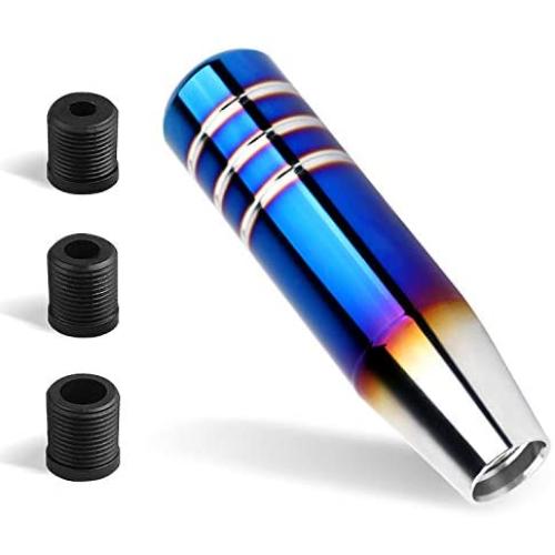 Aluminum Weighted Manual Shift knobs, Long Stick Shift Knob Gear Shifter Knobs, Car Accessories Lever Cover Head 5 inch Universal Shifter Knobs with 3 Threaded Adapters M8 M10 M12 x 1.25 (Silver)