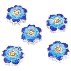 Airssory 5 Pcs Handcrafted Alloy Enamel Loose Metal Beads Hexapetalous Flower Silver Color Hollow Spacer Charms Bulk for Adults Girl Women Jewelry Making DIY Crafting - 15mm