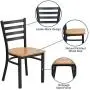 Flash Furniture HERCULES Series Black Ladder Back Metal Restaurant Chair - Natural Wood Seat