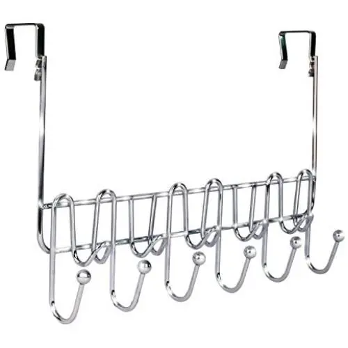 DecoBros Supreme Over The Door 11 Hook Organizer Rack, Chrome Finish DecoBros Supreme Over The Door 11 Hook Organizer Rack, Chrome Finish
