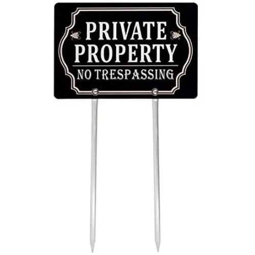 Kichwit Private Property No Trespassing Sign Double Sided, Aluminum, All Metal Construction, Sign Measures 11.8'' x 7.9'', 14'' Long Metal Stakes Included Kichwit Private Property No Trespassing Sign Double Sided, Aluminum, All Metal Construction, Sign Measures 11.8'' x 7.9'', 14'' Long Metal Stakes Included
