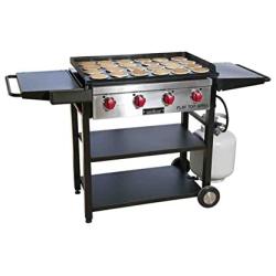 Camp Chef Flat Top Grill, True Seasoned Griddle Surface, Four 12,000 BTUs/Hr. stainless steel Burners