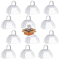 Metal Cowbells with Handles 3 inch Novelty Noise Maker - 12 Pack (White)