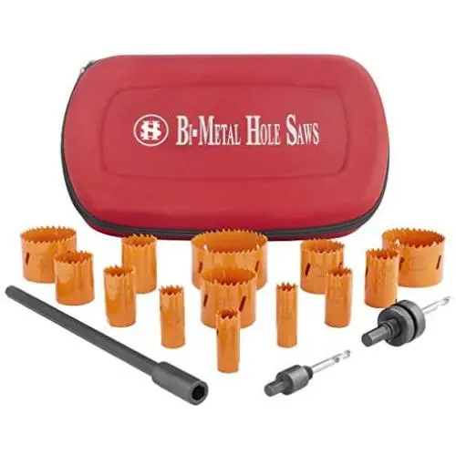 Bi-Metal Hole Saw Kit, 16-Piece 3/4 Inch To 3 Inch Heavy Duty Steel Corn Hole Drilling Cutter Set with Drill Bit Adapter & Extension for Cutting Wood, Plastic, Aluminum, Metal Stainless Steel（SILIVN）