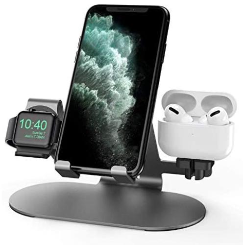 3 in 1 Aluminum Charging Station for Apple Watch Charger Stand Dock for iWatch Series SE/6/5/4/3/2/1, iPad, AirPods Pro/2/1 and iPhone 12/11/Xs/X Max/XR/X/8/ 8P/7/7P/6S/6S（ Space Gray）