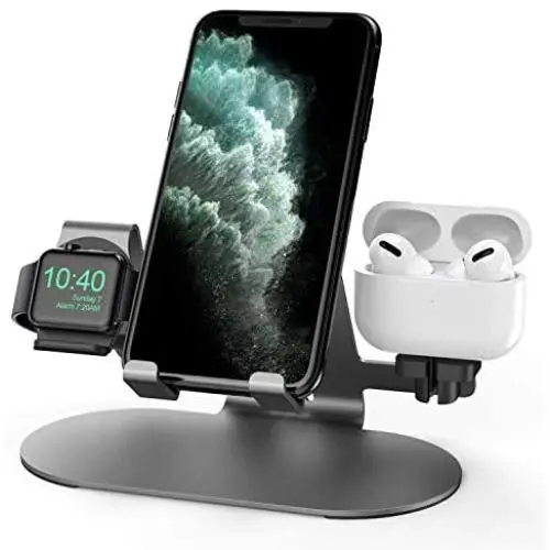 3 in 1 Aluminum Charging Station for Apple Watch Charger Stand Dock for iWatch Series SE/6/5/4/3/2/1, iPad, AirPods Pro/2/1 and iPhone 12/11/Xs/X Max/XR/X/8/ 8P/7/7P/6S/6S（ Space Gray）