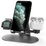 3 in 1 Aluminum Charging Station for Apple Watch Charger Stand Dock for iWatch Series SE/6/5/4/3/2/1, iPad, AirPods Pro/2/1 and iPhone 12/11/Xs/X Max/XR/X/8/ 8P/7/7P/6S/6S（ Space Gray）