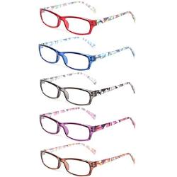 Reading Glasses 5 Pairs Fashion Ladies Readers Spring Hinge with Pattern Print Eyeglasses for Women