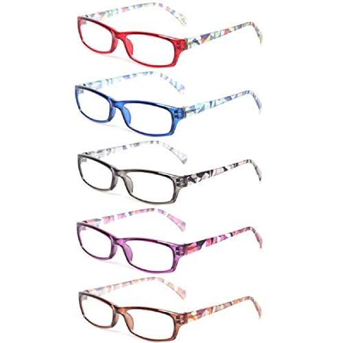 Reading Glasses 5 Pairs Fashion Ladies Readers Spring Hinge with Pattern Print Eyeglasses for Women