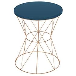 Kate and Laurel Mendel Round Metal End Table, Blue Top with Rose Gold Base