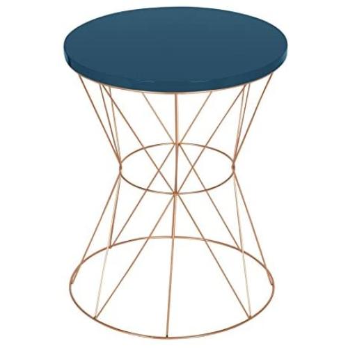 Kate and Laurel Mendel Round Metal End Table, Blue Top with Rose Gold Base