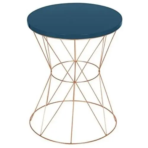 Kate and Laurel Mendel Round Metal End Table, Blue Top with Rose Gold Base Kate and Laurel Mendel Round Metal End Table, Blue Top with Rose Gold Base
