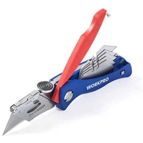 WORKPRO Folding Utility Knife Quick-change Box Cutter, Blade Storage in Handle with 5 Extra Blade Included WORKPRO Folding Utility Knife Quick-change Box Cutter, Blade Storage in Handle with 5 Extra Blade Included