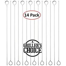 Grillers Choice Kabob Skewers, Set of 14, 15'' Shish Kabob Skewers for Grilling. Made with Type 440 Stainless Steel, The Highest Grade of Stainless Steel. Strong Metal skewers.