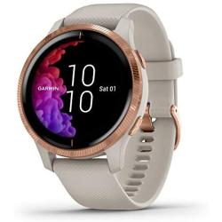 Garmin 010-02173-21 Venu, GPS Smartwatch with Bright Touchscreen Display, Features Music, Body Energy Monitoring, Animated Workouts, Pulse Ox Sensor and More, Rose Gold with Tan Band