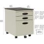 Calico Designs Metal Full Extension, Locking, 3-Drawer Mobile File Cabinet Assembled (Except Casters) for Legal or Letter Files with Supply Organizer Tray in Putty Beige