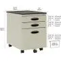 Calico Designs Metal Full Extension, Locking, 3-Drawer Mobile File Cabinet Assembled (Except Casters) for Legal or Letter Files with Supply Organizer Tray in Putty Beige