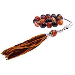 Multicolor Agate Gemstone, Handmade Greek Worry Beads or Komboloi, Alpaca Metal Parts on a Pure Silk Cord & Tassel