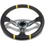 Black Leather/Gunmetal 3 Spokes/Yellow Stitch and Stripe 3.50'' Deep Dish 70mm 6-Bolt Pattern 320mm (12.60'' Inches) Steering Wheel