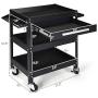 Goplus Service Tool Cart Tool Organizers, 330 LBS Capacity 3-Tray Rolling Utility Cart Trolley with Drawer, Industrial Commercial Service Cart, Mobile Storage Cabinet Organizer Dollies, Black