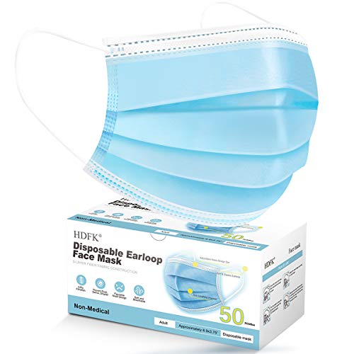 Face Mask HDFK 3 Ply Disposable Face Mask for Adults Protective Breathable Non-Woven Face Mouth Cover with Nose Clip and Ear Loops Suitable for Office School Outdoor 50 Pack Face Mask HDFK 3 Ply Disposable Face Mask for Adults Protective Breathable Non-Woven Face Mouth Cover with Nose Clip and Ear Loops Suitable for Office School Outdoor 50 Pack