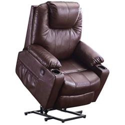 Mcombo Electric Power Lift Recliner Chair Sofa with Massage and Heat for Elderly, 3 Positions, 2 Side Pockets and Cup Holders, USB Ports, Faux Leather 7040 (Medium, Dark Brown)