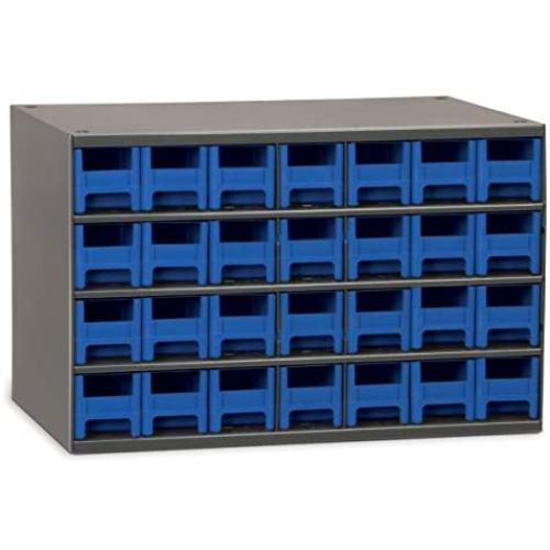 Akro-Mils 28-Drawer Steel Parts Craft Storage Cabinet Hardware Organizer, 19228, (17-Inch W x 11-Inch D x 11-Inch H), Gray Cabinet, Blue Drawers