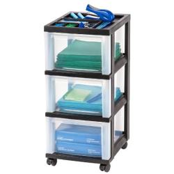 IRIS USA MC-303-TOP 3-Drawer Storage Cart with Organizer Top, Black