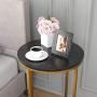 Mecor Modern Round Side End Accent Table with Faux Marble Table Top and Gold Metal Frame, Beside Sofa Table Nightstand for Living Room Bedroom, Easy to Assemble, Black